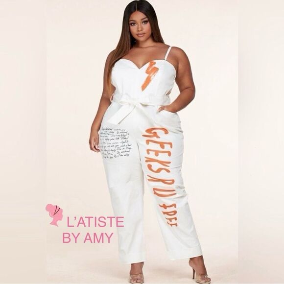 ❤️BRAND NEW! L’atise by Amy Plus Size Letter Print Jumpsuits - Picture 1 of 15